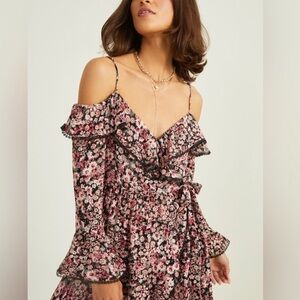 NWT Altar'd State Floral Long Sleeve Dress in Pink and Black